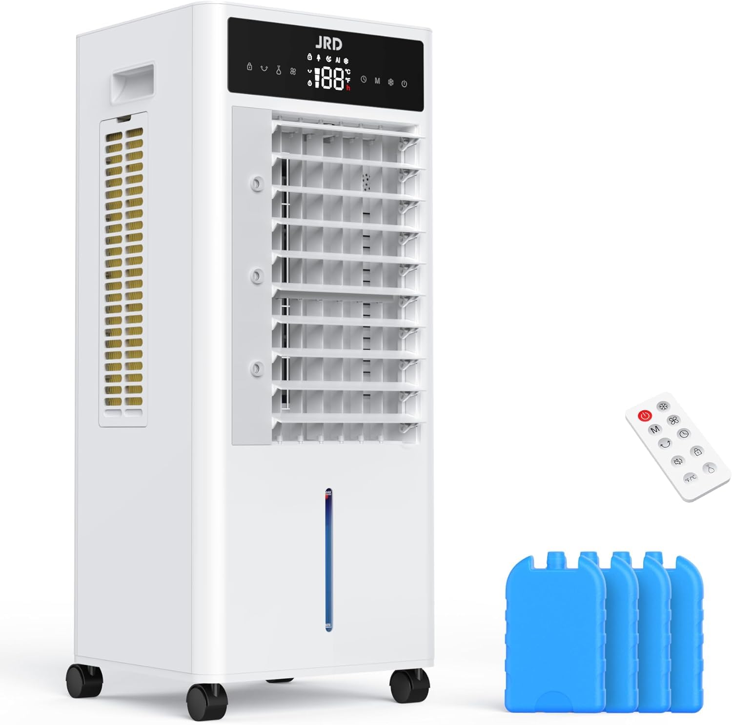 Photo 1 of ***(PARTS ONLY/ MAJOR DAMAGE/ NON FUNCTIONAL)***JRD Portable Air Conditioner, Portable Evaporative Air Cooler with Remote, 12H Timer, 4 Ice Pack, 2.4Gal Tank, 4 Mode&3 Speed, Mist Function, Swamp Cooler Cooling Fan for Bedroom Home Office Garage