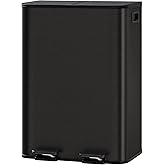 GarveeHome 2 x 8 gal Stainless Steel Double Trash Can with Lid for Kitchen, Large Dual Trash and Recycle Bin Combo, Step-on Kitchen Metal Garbage Cans, PP Inner Buckets, Liner Rim, Matte Black