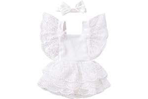FYMNSI Newborn Baby Girl 1st Birthday Outfit Floral Lace Tulle Romper Tutu Dress Cake Smash Princess Boho Clothes Photo Shoot