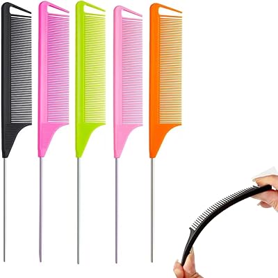 Uskerb 5 PCS Anti-Static Tail Combs Carbon Fiber Heat Resistant Rattail