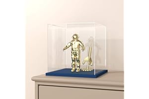 CRMPro Acrylic Display Case with Navy Blue Velvet Base, 6 Inch x 7 Inch Simple Self-Assembly Clear Acrylic Box with Lid, Cube Countertop Box for Display, Collectibles, Home (6x6x7.87 inch)