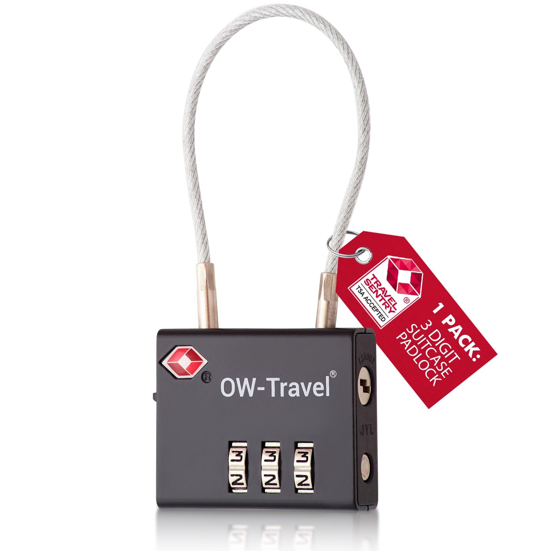 OW-Travel TSA Approved Luggage Locks Suitcase Locks (1 Pack Black) 3 Digit Flexible Cable Suitcase Padlock. Travel Bag Combination Luggage Padlocks for Suitcases. TSA Travel Lock for Bags and Cases