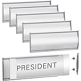 Plecterco 6 Pcs Office Door Signs - 8" x 3" Curved Name Plate Holders for Office, Wall-Mount Door Signs with Plastic Film and Adhesive Tape (Silver) (6, Silver)