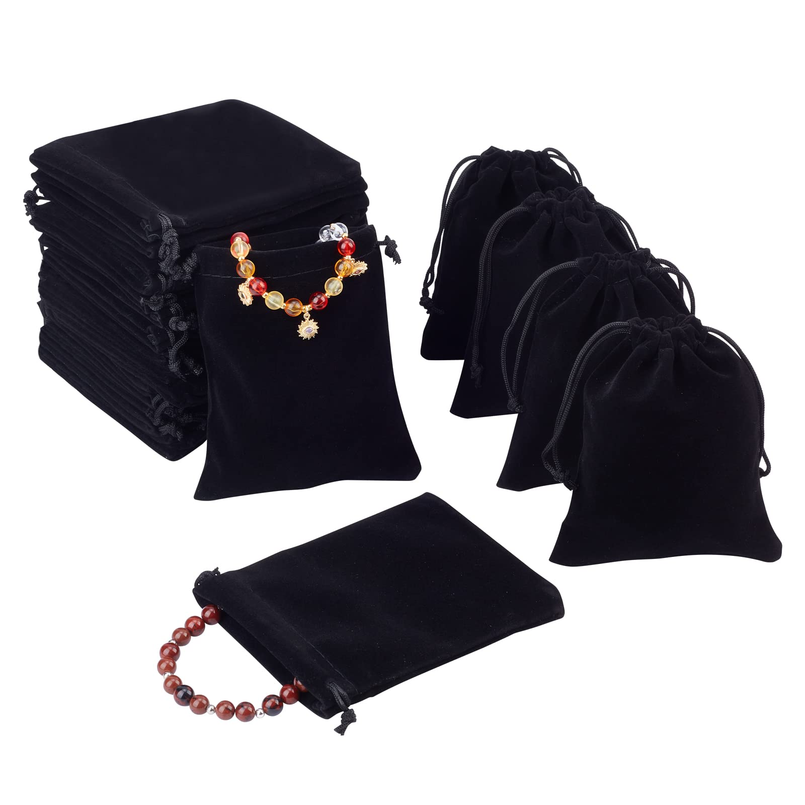 PH PandaHall 50pcs Velvet Jewellery Pouches, 4.7x4Inch Drawstring Gift Bag Soft Jewellery Coin Pouches Present Bag for Gift Jewellery Necklace Bracelet Small Items Halloween, 12x10cm, Black