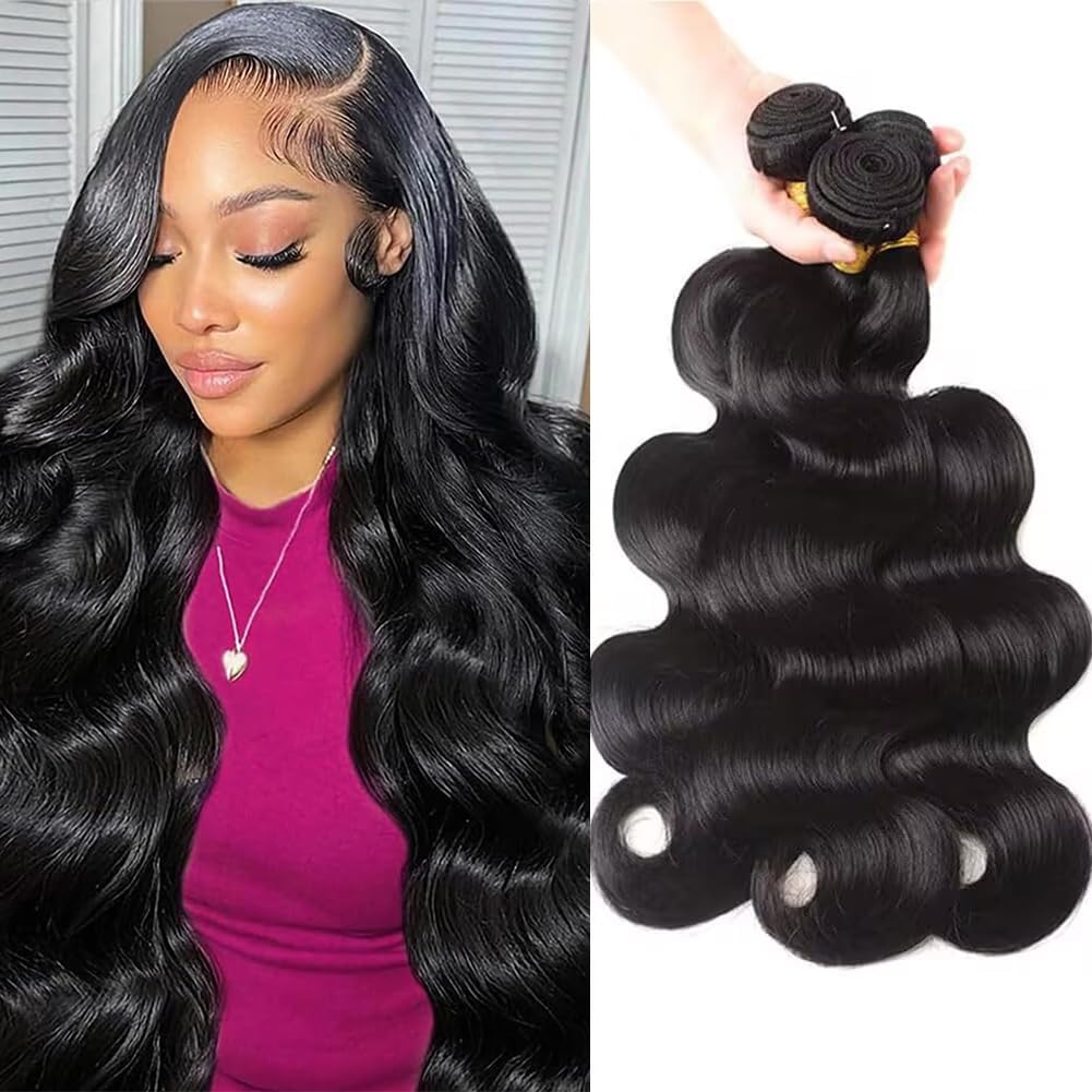 Datanala Brazilian Virgin Human Hair Body Wave Human Hair Bundles 18 20 22Inch 100% Unprocessed Body Wave Human Hair 3 Bundles Double Weft Natural Black Color — image 1
