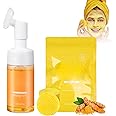 Glo up Turmeric Wash and Glo up Pads,Gloing Wash Turmeric Face Cleanser with Brush,Turmeric Kojic 𝐀𝐜𝐢𝐝 Facial Cleanser Wash and Pads,Cleansing Skin,Gentle Skin Care,Suitable for All Skin Types