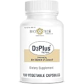Bio-Tech Pharmacal D3Plus, 180 Vegetable Capsules &ndash; All-Natural Supplement &ndash; Supports Skeletal &amp; Cardiovascular Health &ndash; No Dairy, Fish, Gluten, Peanut, Shellfish, &amp; Soy