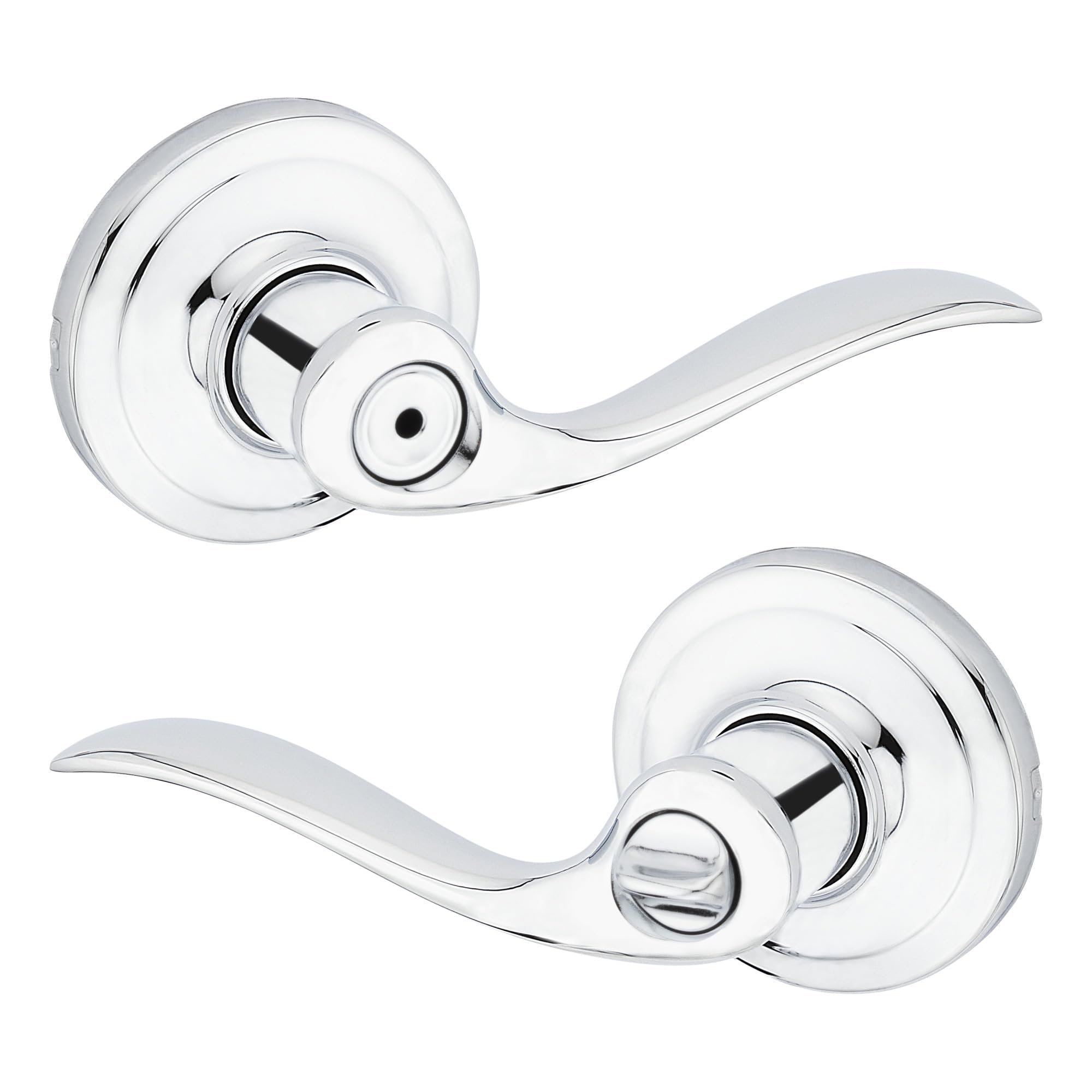 Kwikset 97300-728 Tustin Door Handle Lever with Traditional Wave Design for Home Bedroom or Bathroom Privacy in Polished Chrome