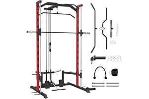 FAGUS H FAGUS Smith Machine Home Gym Power Cage with Pulley System, Space Saving Design Squat Rack with Full Body Strength Training Attachments, PEC Station & Fixed Cable Crossover Optional