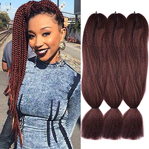 3 Pack 33# Jumbo Braids Hair Kanekalon Crochet Braiding Hair 48inch African Collection Xpressions Synthetic Fiber Braiding Hair Extensions 57g/pack color Red