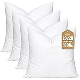Artscope Synthetic Down Pillow Insert, 20x20 Down Alternative Throw Pillow Insert. Ultra Soft Fluffy Sleeping Pillow with 100% Cotton Cover, Decorative Pillows Set of 4-White.