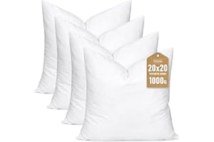 Artscope Synthetic Down Pillow Insert, 20x20 Down Alternative Throw Pillow Insert. Ultra Soft Fluffy Sleeping Pillow with 100% Cotton Cover, Decorative Pillows Set of 4-White.