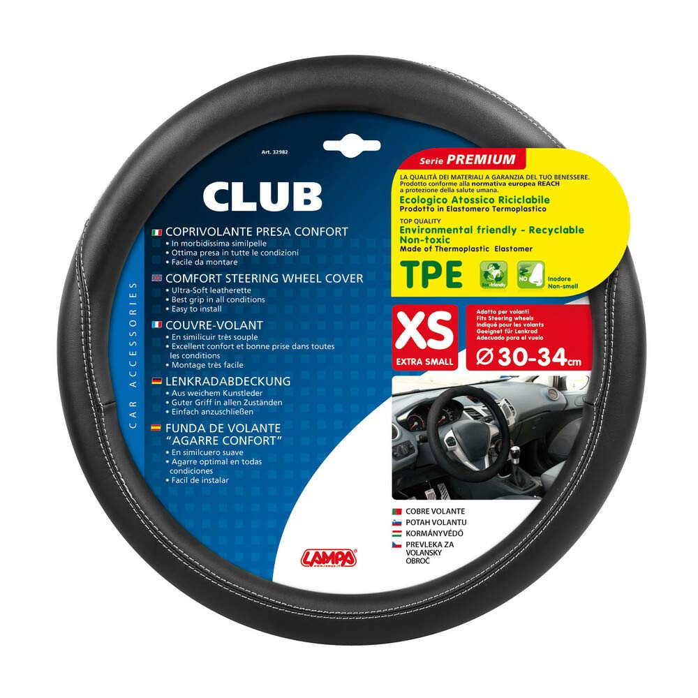 Lampa 32982 TPE Club Steering Wheel Cover, Black/Black, 30-34 cm