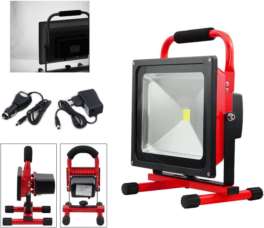 VINGO® LED 50W Portable Rechargeable Cool White Floodlight IP65 Waterproof Hand Work Lamp Adapter and Car Charger Included
