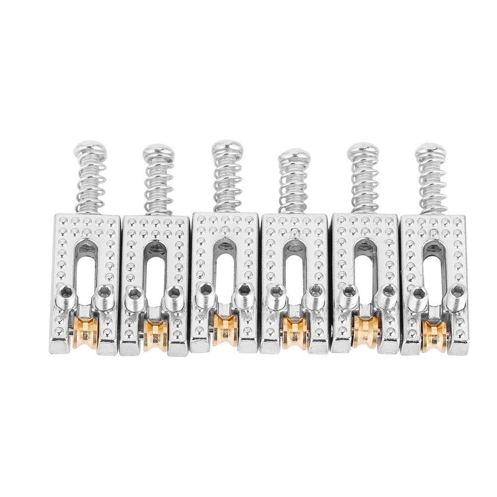 Alomejor Guitar Saddle Bridge Set 6PCS Metal Roller Bridge Repair Parts for Tele 6 String Guitar Replacement Use(Silver)