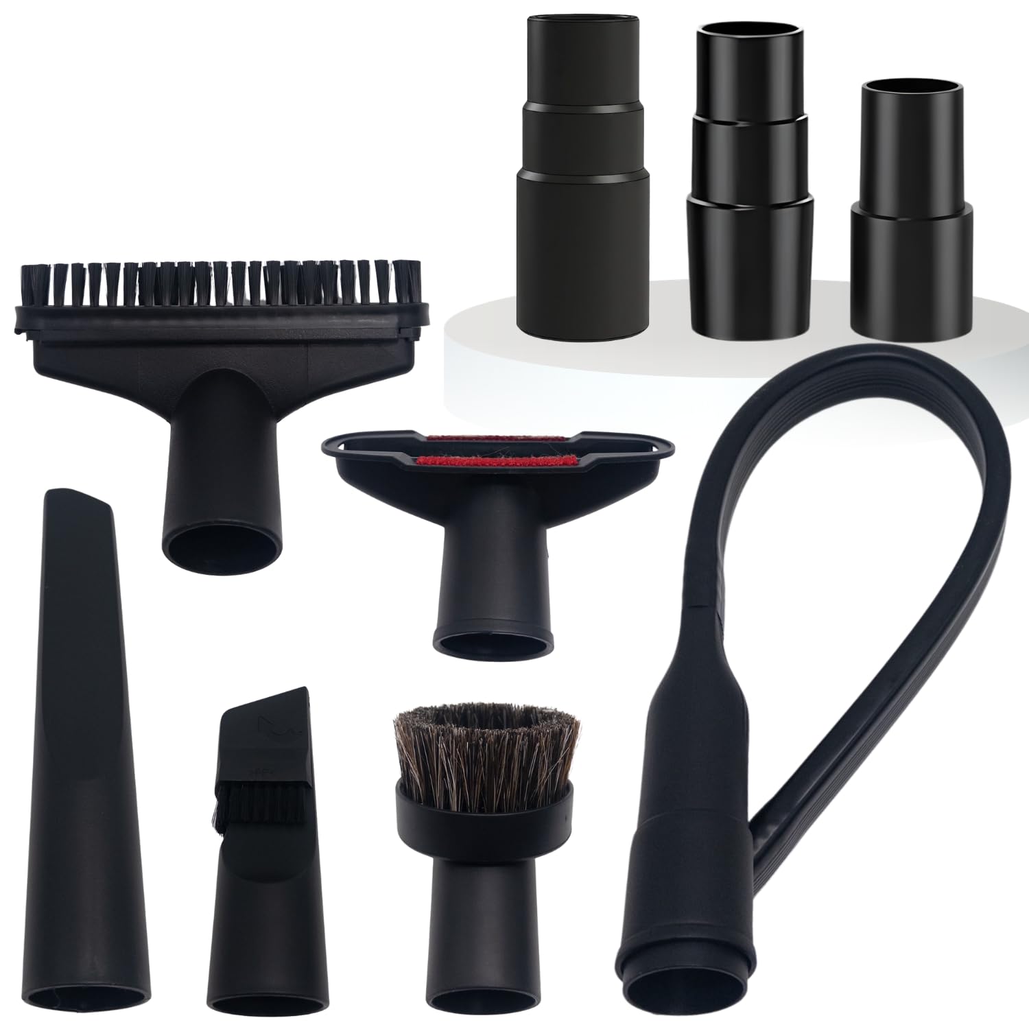 Photo 1 of 1.25 Inch Vacuum Brush Attachment Kit Compatible with Vacuum Cleaners Using 1-1/4'' Accessories - 1.25 Inch Shop Vac Accessories: Horse Hair Dust Brush, Crevice Tool and More (9 Pack)