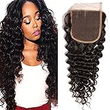 Beauty Forever Brazilian Deep Wave Hair Closure 100% Unprocessed Human Hair Deep Wave 4x4 Free Part Lace Closure Can be Dyed and Bleached (16'' closure)