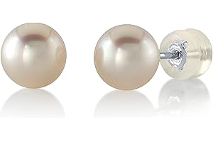 THE PEARL SOURCE White Japanese Akoya Real Pearl Earrings for Women - 14k Gold Stud Pearl Earrings | Hypoallergenic Earrings with Genuine Cultured Pearls