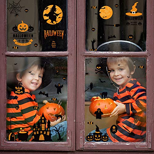 192PCS Halloween Window Clings, Halloween Window Stickers for Home Holiday Decor, 12sheets