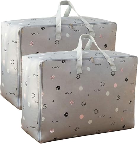 Amazon 2枚組 羽毛布団 収納袋 毛布 収納 布団収納ケース 衣類収納 丈夫 布団一式保管 活性炭消臭 84l 持ち手付き 縦型 大容量 グレー 60 50 25cm ふとん収納袋 オンライン通販