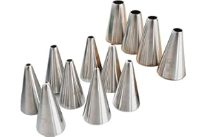 SINGOMON 12PCS Professional Stainless Steel Icing Tips Cake Cream Decorating Tips Round Piping Nozzles Set with 12 Sizes Icin