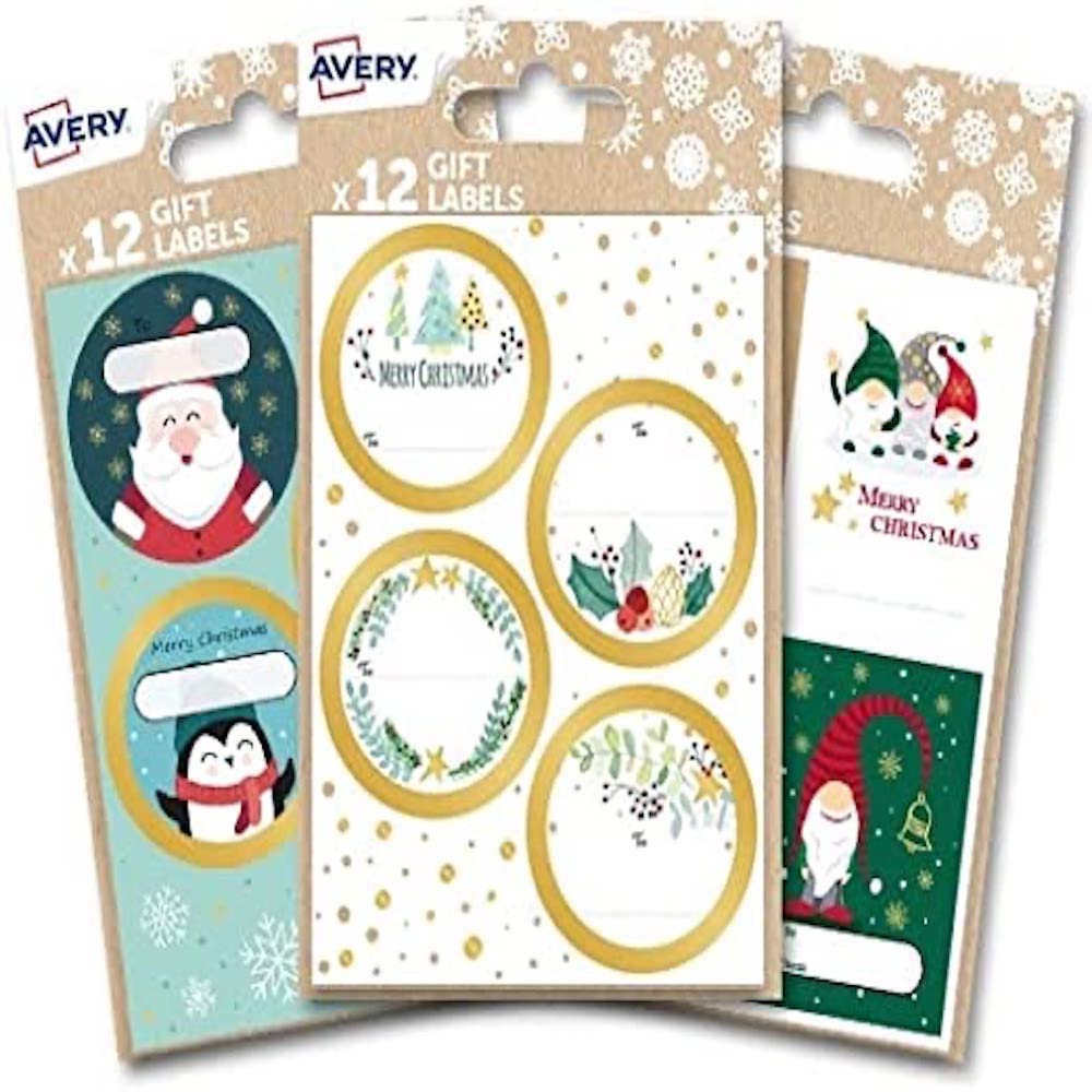 Avery 36 PCS Festive Label Bundle Pack Mix3, Gift Label Stickers,Christmas Name Gift Labels, Gift Wrap, Bag Decoration,Gold,A6