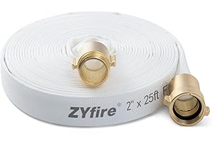 ZYfire Fire Hose - 2" ID x 25 FT Single Jacket TPU Firefighter Hose with M × F NST/NH Brass Couplings 750 PSI Burst Pressure Lightweight for Use in Firefighting