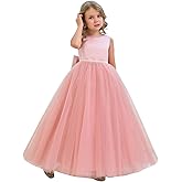 Kauste Flower Girl Dress for Wedding Satin Tulle Princess Pageant Gown with Pearls Bow Knot KT370