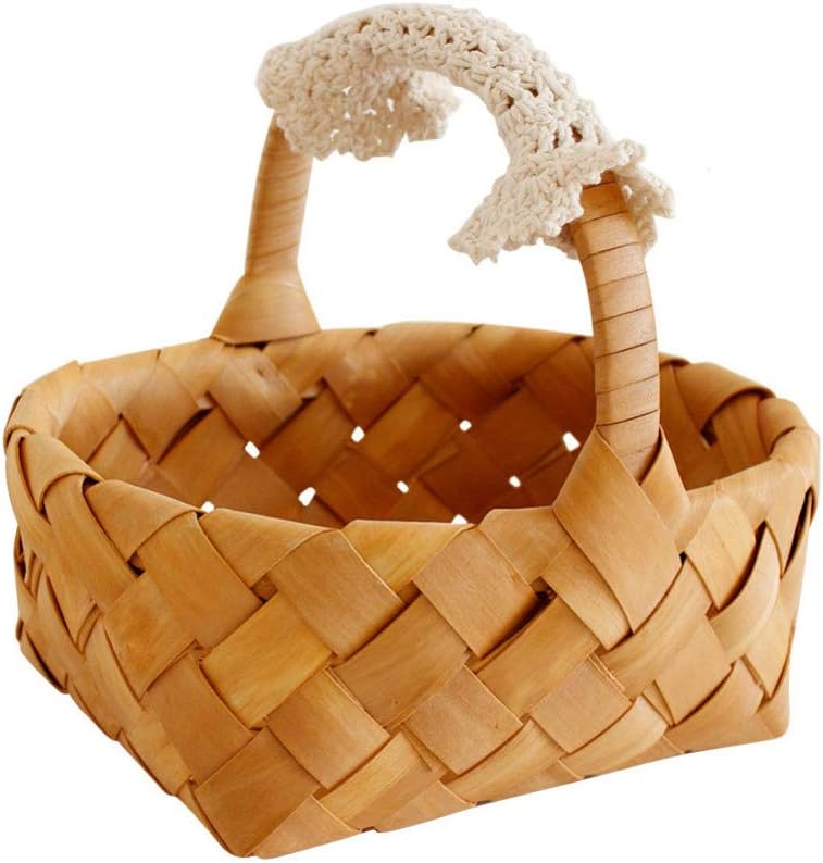 Amazon Com Hemoton Woven Storage Basket With Handles Easter Basket Wedding Flower Girl Baskets Wicker Laundry Basket Rustic Decorative Flower Basket S Kitchen Dining