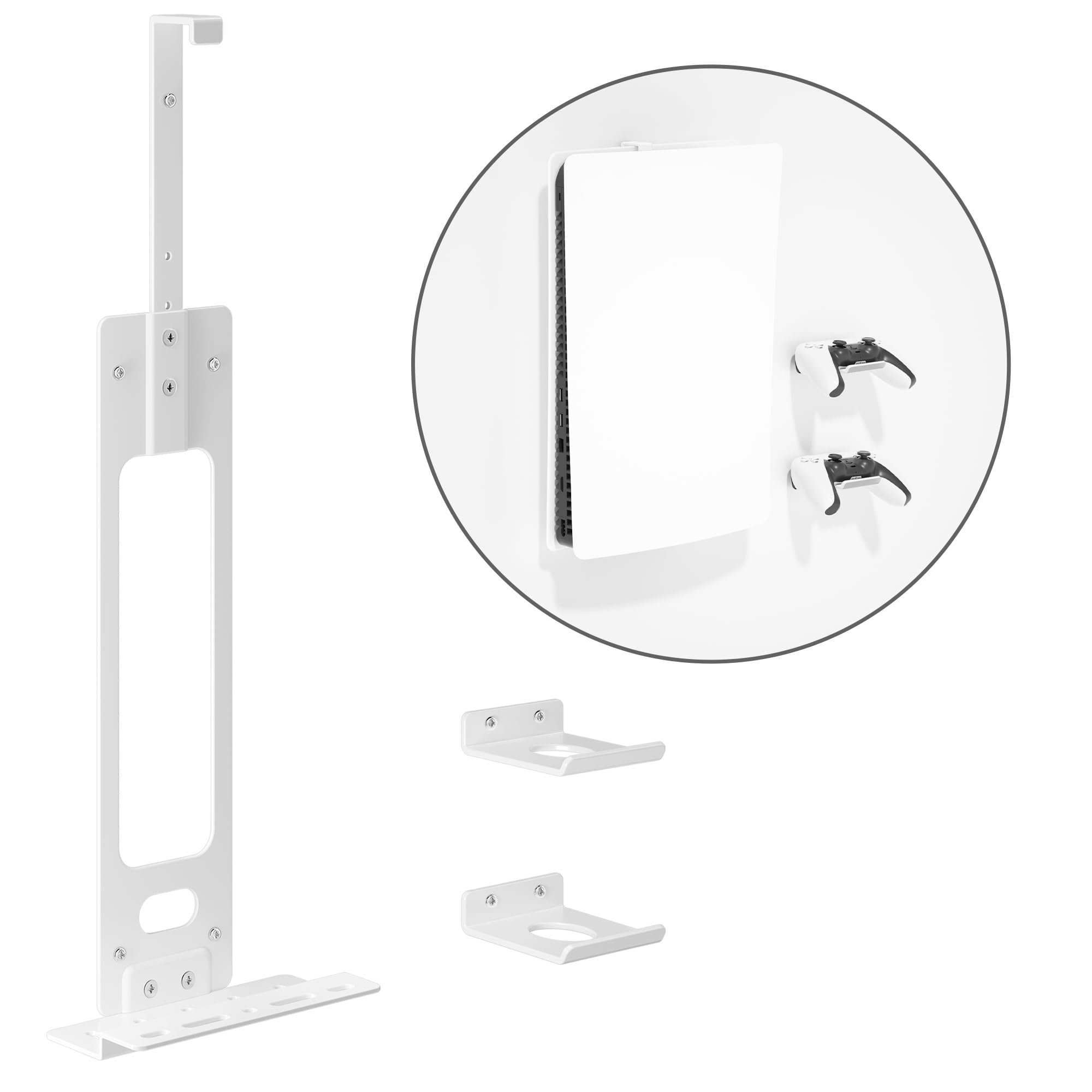 Photo 1 of Upgraded Adjustable Console Holder Wall Mount for PS5: Black Gaming Stand for PlayStation 5/PS5 Slim/Pro Digital Disc Edition With 2 Controller Kits White