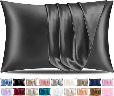 Pamposh Satin Silk Pillowcases 2 Pack Standard Size Charcoal 50x75 cm