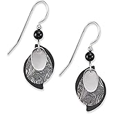 Silver Forest Silvertone with Black Three Layer Dangle Earrings