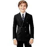 JPF Boys Herringbone Tweed Suits 5 Piece Wedding Kids Suit Tweed Double Breasted Jacket and Dress Pants Set with Shirt Tie