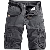 AKARMY Men's Lightweight Multi Pocket Cotton Casual Cargo Shorts,Outdoor Twill Camo Shorts with Zipper Pockets(No Belt)