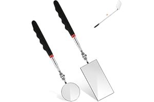 OKXIRI 2 Pieces Telescoping Inspection Mirror, 360° Swivel Extendable Mechanic Automotive Mirrors Tools, Rectangular Round Mirror on a Stick for Mechanics, Automotive Repair, Contractors, Home Inspection