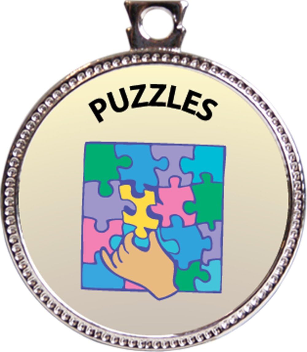 Keepsake Awards Puzzles Award, 1 inch Dia Silver Medal