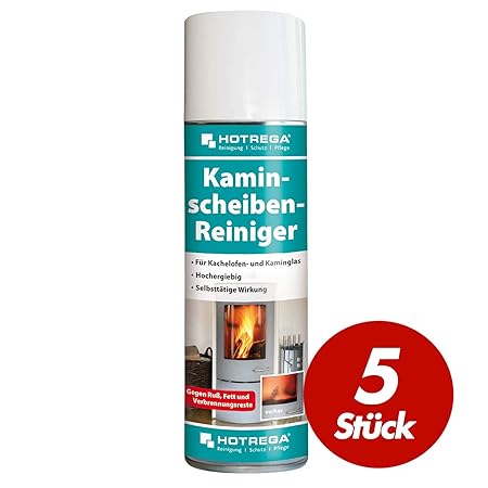 5 St. HOTREGA Kaminscheiben Reiniger mühelos Ruß vom Kaminglas entfernen Kachelofen Scheibe reinigen 300ml