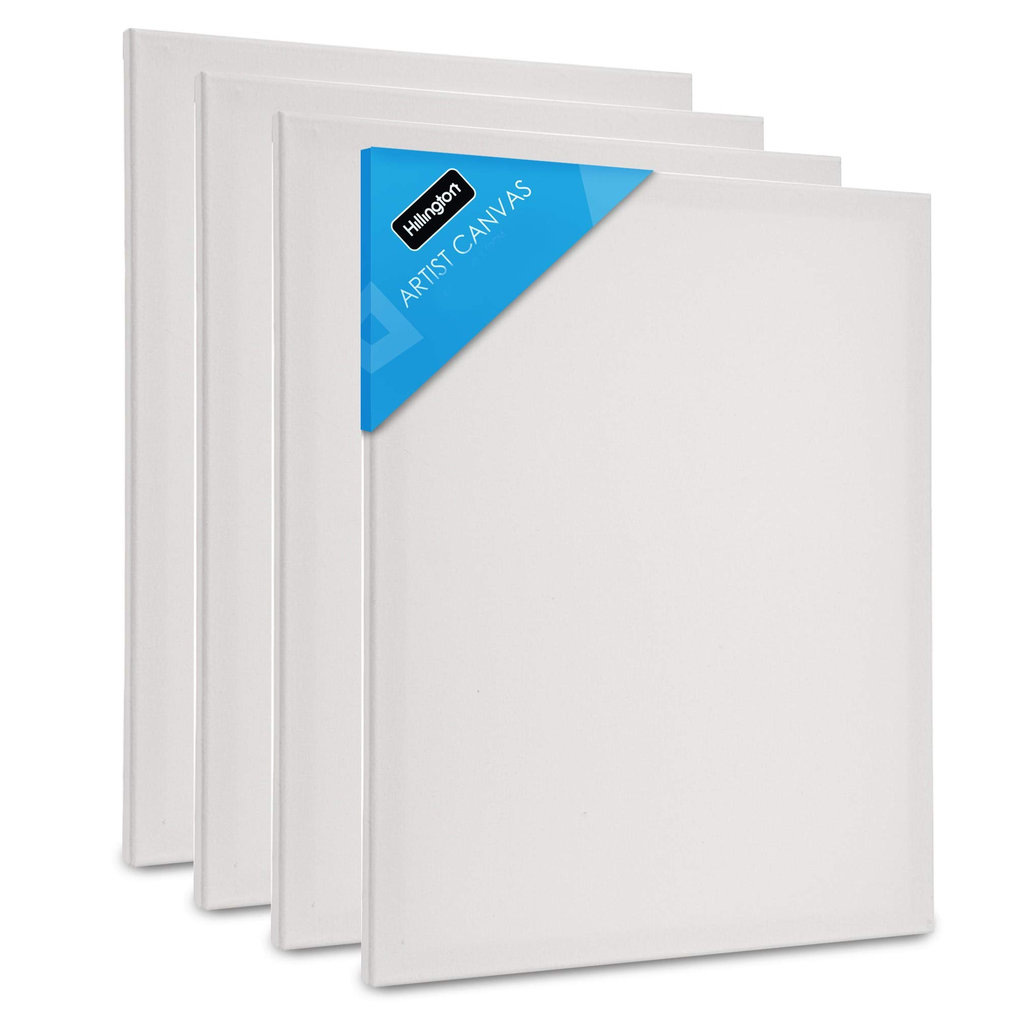 Hillington Blank Pre-Stretched Canvas on Square Wooden Frame Use to Create Your own Masterpiece or as a Gift idea - Suitable for Both Oil and Acrylic Paints 100% Unbleached Cotton (20x20cm, 4 Pack)