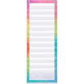 Eersida Rainbow Daily Schedule Pocket Chart for Classroom 13+1 Pocket | 18 Dry-eraser Blank Cards, 2 Hooks, 13 x 35.4" Teacher Educational Tools Chart for Office Home Preschool Kindergarten Supply
