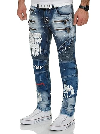 Kosmo Lupo Herren Biker Jeans Hose JeansHose Denim Zipper