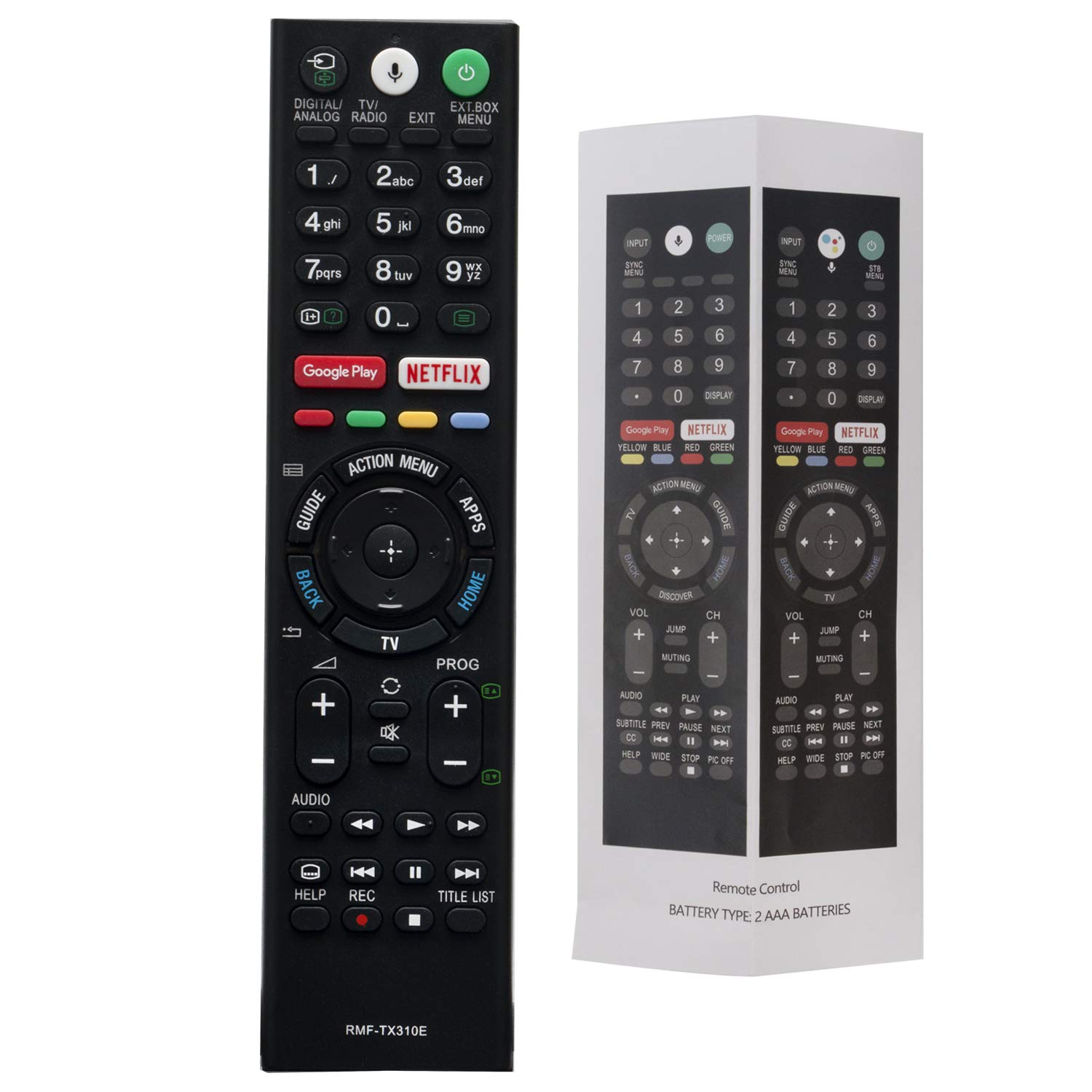 VINABTY RMF-TX310E sub RMF-TX220E Voice Remote Control Replacement fit for SONY TV with Netflix Google buttons KDL-43WF804 FW-55XE8001 KD-43XE8099 KD-43XF8588 FW-43XE8001 KD-49XE8004