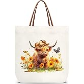 ZEDEV Cows Tote Bag, Sunflowers Butterfly Canvas Tote Bags Reusable Shoulder Bag for Travel Work Shopping Gym, Birthday Handbag Gifts For Women Teacher Besties Friends -24