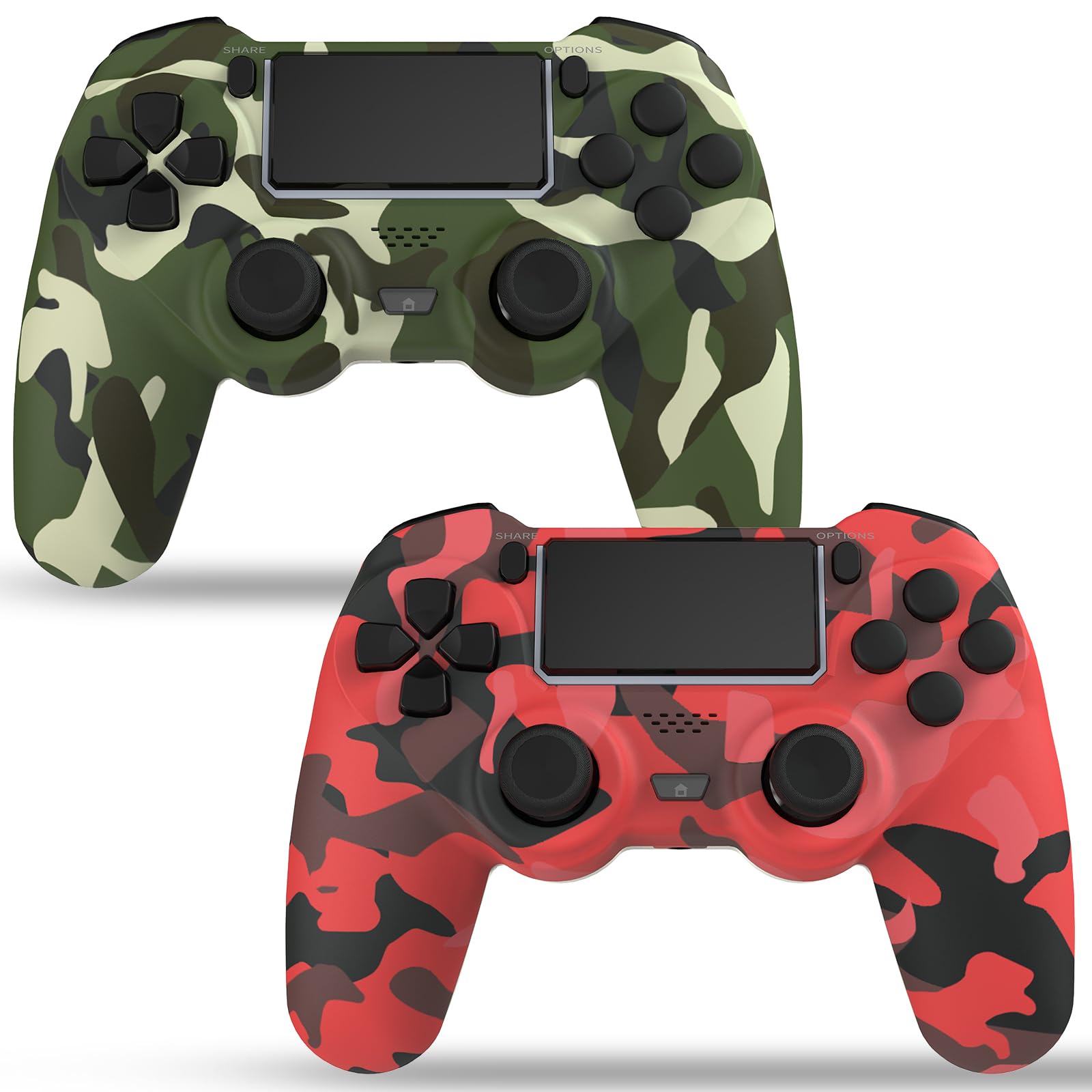Photo 1 of LCIKIX 2 Pack Wireless Controller for PS4-1000 mAh Battery | Dual Vibration | 6-axis Motion Sensor | Audio | Professional Game Joystick - 2 Wireless Remote Compatible with PS4/Slim (Red and Green)