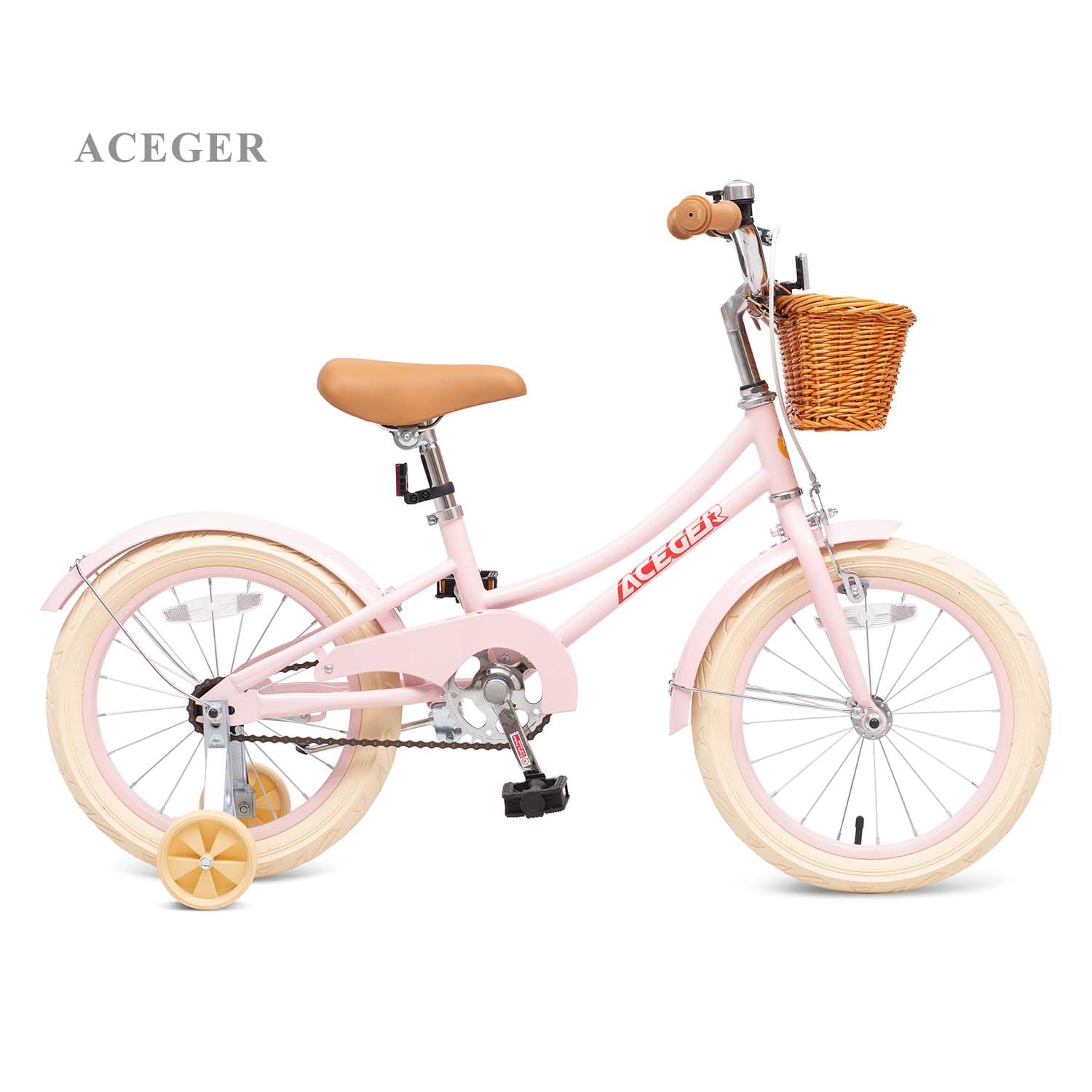 ACEGER Girls Bike with Basket, Kids Bicycle for 3-13 Years, Included Coaster Brake & Caliper Brake, 14 16 18 Inch with Training Wheels, 20 24 26 Inch with Kickstand but no Training Wheels