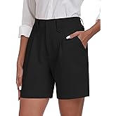 MoFiz Dress Shorts for Women Business Casual Summer Pleated Tailored Elastic Waist Work Office Trouser Shorts with Pockets