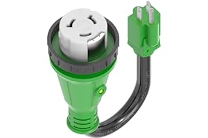 RVGUARD 50 Amp to 110 Volt RV Adapter Cord with Locking Connector 12 Inch, NEMA 5-15P to NEMA SS2-50R Electrical Power Adapter with LED Power Indicator, Green, ETL Listed
