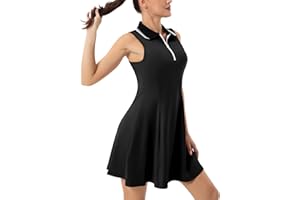 FKEEP Women's Tennis Golf Dress Sport Activewear Workout Athletic Zipper V-Neck with Shorts and Pocket