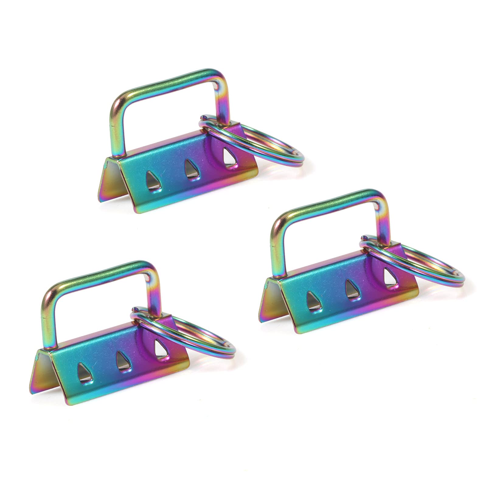 SPEEDWOX 25Pcs 1.25 Inch Key Fob Hardware Set, Rainbow Keychain Wristlet with Split Ring, for Ribbon Webbing