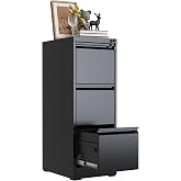 VIYET 3-Drawer File Cabinet with Lock.Vertical Steel Storage for Letter/Legal/A4 Size Folders,Anti-Tip Safety Design,Black