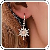 Andelaisi Boho Crystal Starburst Dangle Earrings Vintage Sunflower Huggie Hoop Earrings Gold CZ Starburst Drop Earrings Personalized Starburst Statement Earrings Jewelry for Women and Girls